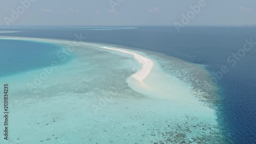 Aerial view of sandbar and ocean, Baa atoll, Maldives islands