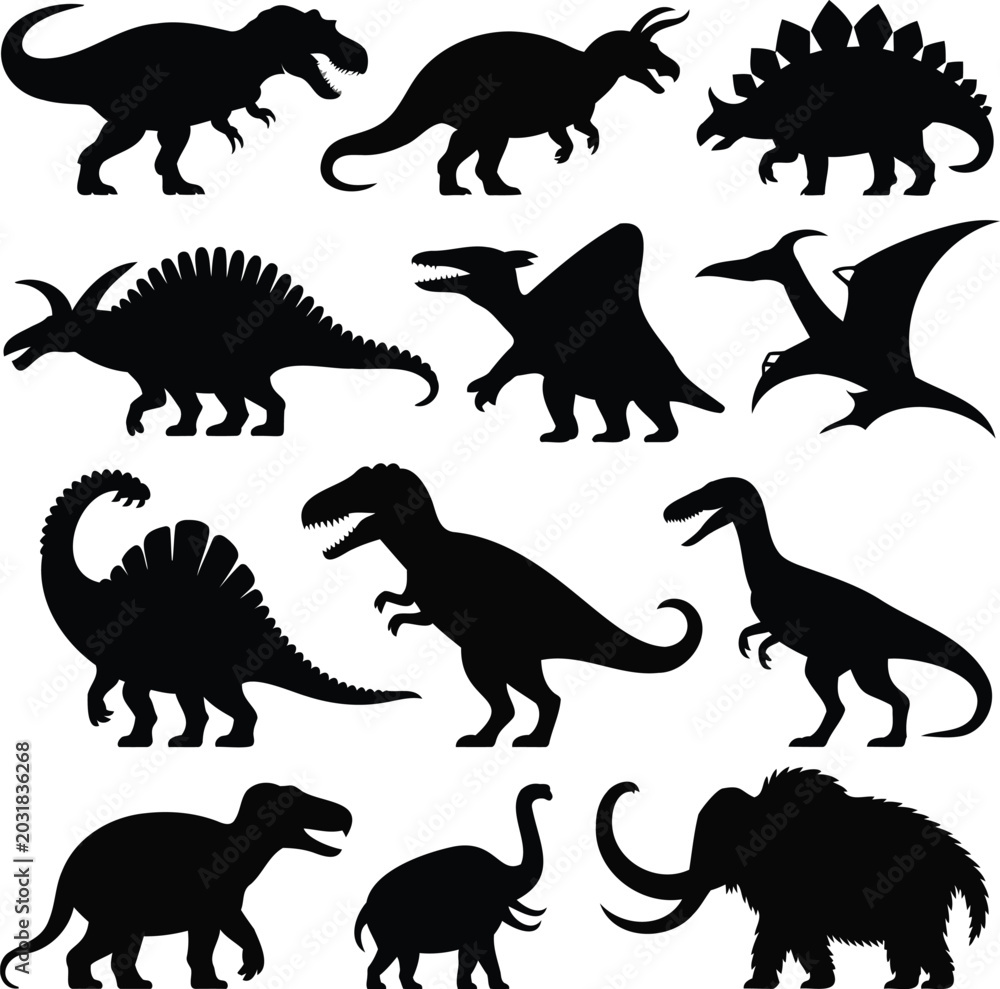 Fototapeta premium Dinosaur Silhouette Collection: Prehistoric Animals