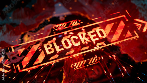 Foto Blocked Access Alert: Red Digital Security Warning Sign Indicating Network Denie