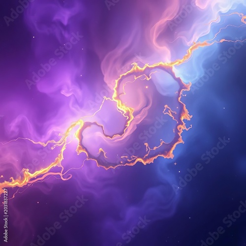 Ethereal nebula swirls in shades of purple, blue, and gold, evoking a sense of cosmic wonder, galaxy, ||purple