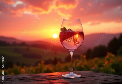 Sunset Vineyard Terrace Romantic Rose Wine Elegance Striking Moment Pure Emotion