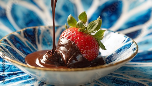 Chocolate-covered strawberry delight - A sweet indulgence on a patterned plate.
