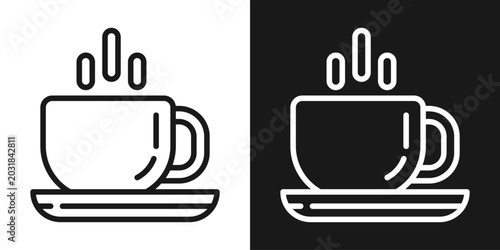 Foto Station Cafe Icon In Black And White Line Style
