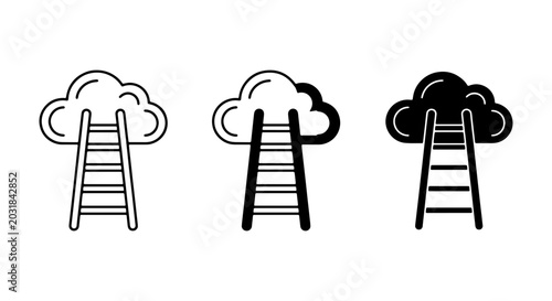 Foto Ladder to Cloud Icons, Ascendancy Vector Art, Reaching Goals Symbol Set, Success
