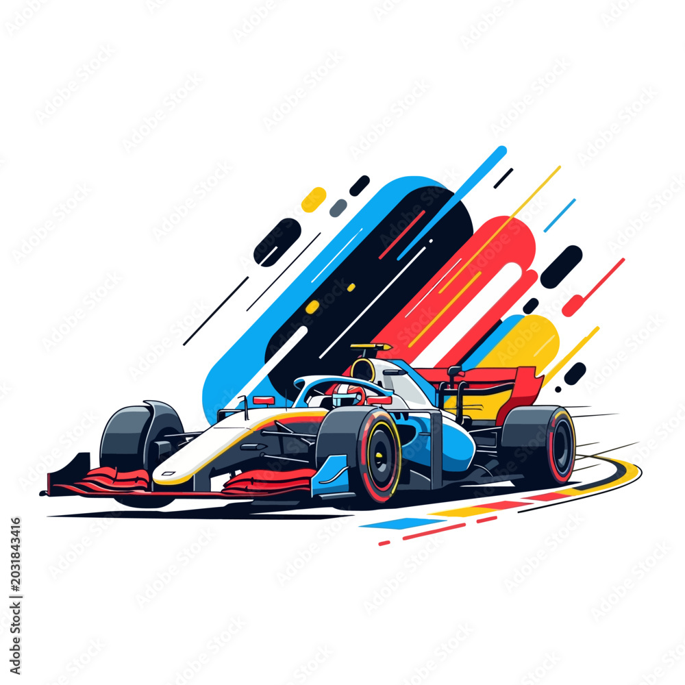 Fototapeta premium Formula racing car graphic illustration isolated on white