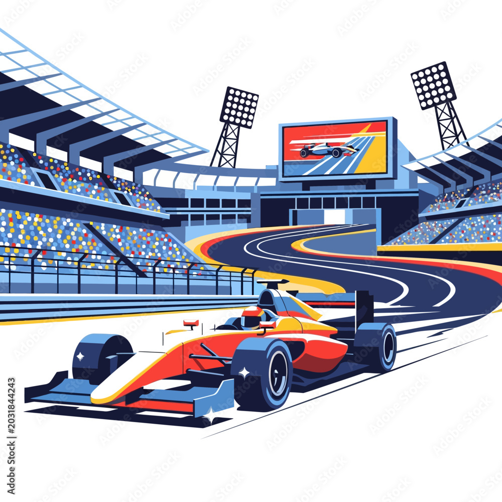 Obraz premium Formula racing car on track in stadium illustration