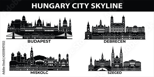 Foto Hungary city skylines in black set
