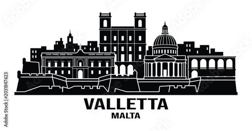 Black skyline of Valletta Malta landscape