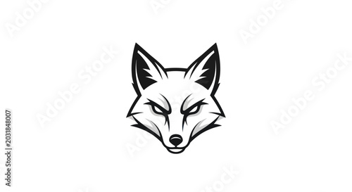 Photos Aggressive Fox Head Logo, Fierce Animal Emblem, Wild Spirit, Black and White Ill