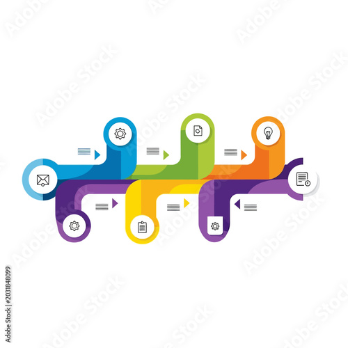 Colorful Infographic Flowchart with Icons and Arrows on White
