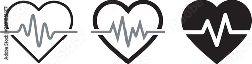 Photos Heart rate monitor icons with ecg line in black and gray