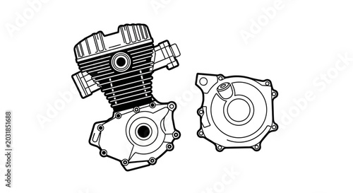 Foto Motorcycle Engine Parts Illustration, Mechanical Components, Automotive Design
