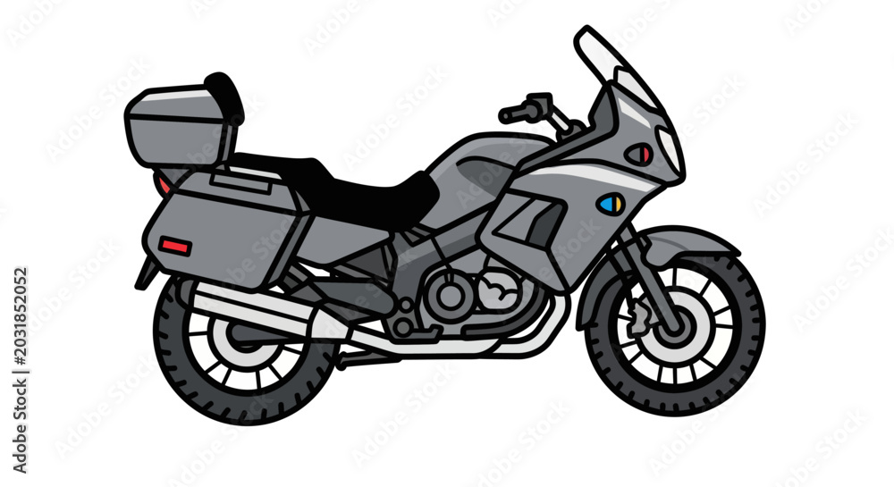 Obraz premium Gray Touring Motorcycle with Luggage - Isolated on White Background