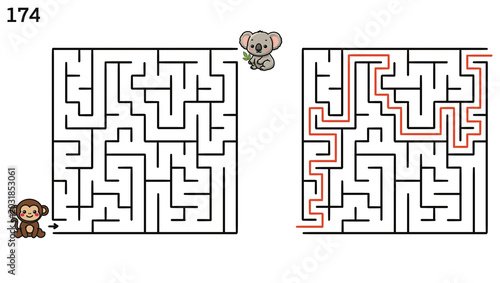 Canvas Print Monkey and Koala Maze for Kids