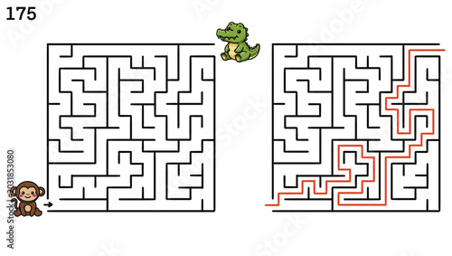 Canvas Print Monkey and Crocodile Maze for Kids