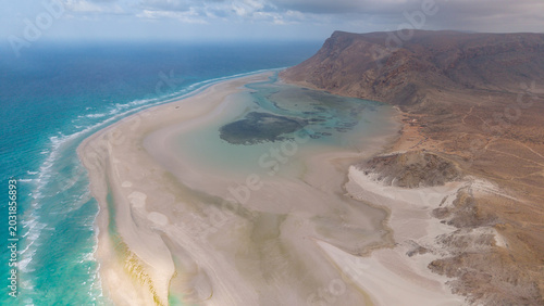 Obraz na plátně Aerial sandbar lagoon and desert coast