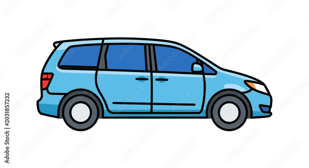 Obraz premium Blue minivan car illustration, family vehicle, isolated on white background