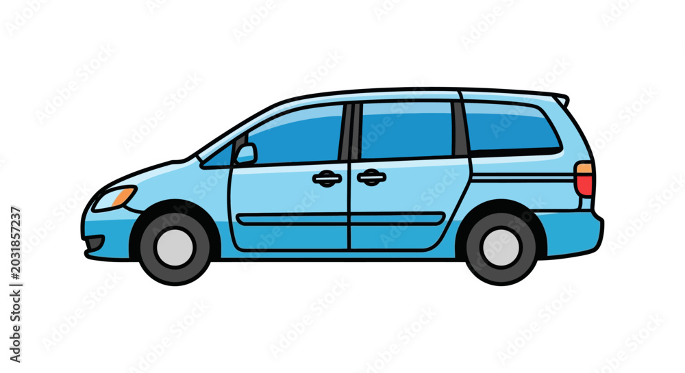 Fototapeta premium Blue minivan illustration isolated on white background, family car