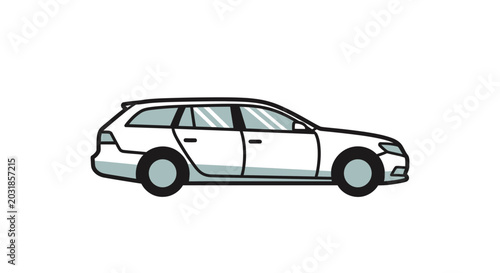 Tableau sur toile White station wagon car illustration, side view, clean design, isolated on white