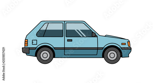 Foto Vintage Light Blue Hatchback Car, Retro Automobile Illustration