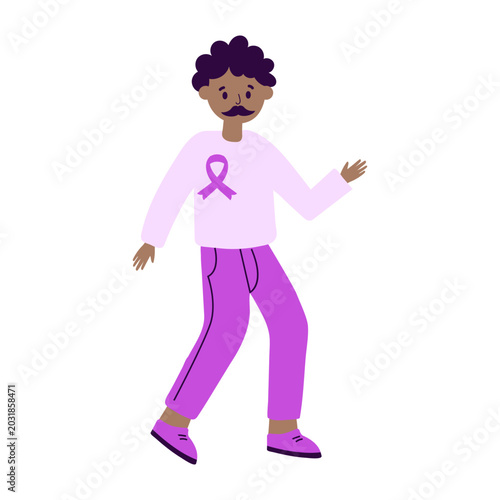 Fotografie Man celebrating Cancer Survivors Month wearing a purple ribbon isolated on trans