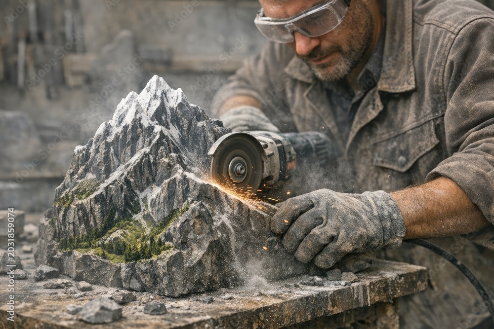 Fototapeta premium A person manually grinding a rock using a handheld grinder