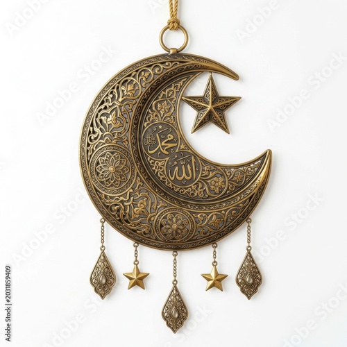 Islamic moon shaped wall decor isolated on white background stock photography
