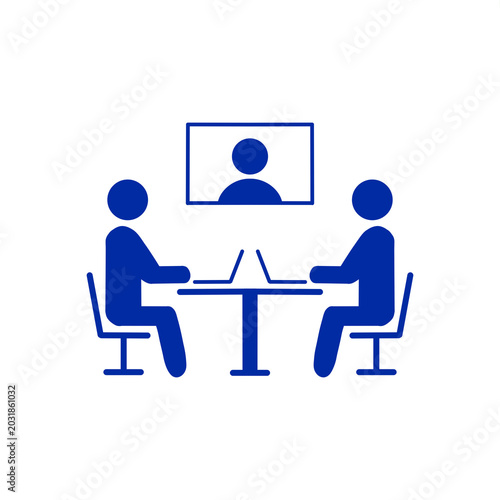 Video Conference Meeting Flat Icon for Remote Work and Business