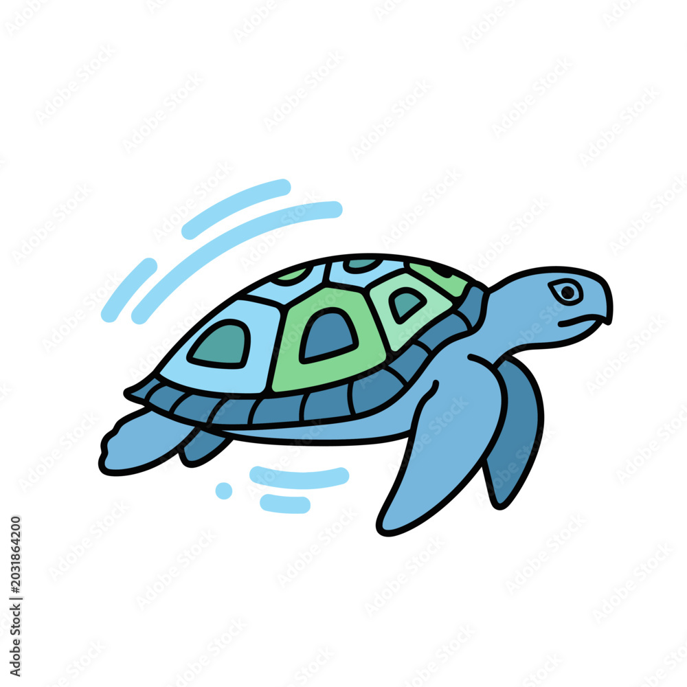 Fototapeta premium Cartoon turtle swimming, aquatic animal, isolated on white background