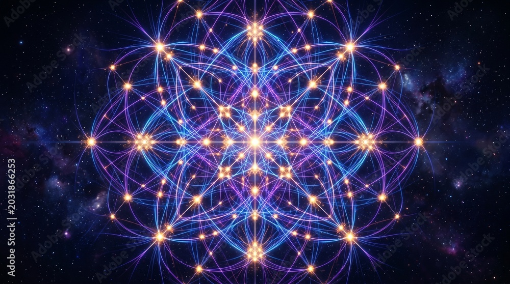 Fototapeta premium Vibrant cosmic network with glowing connections in deep space