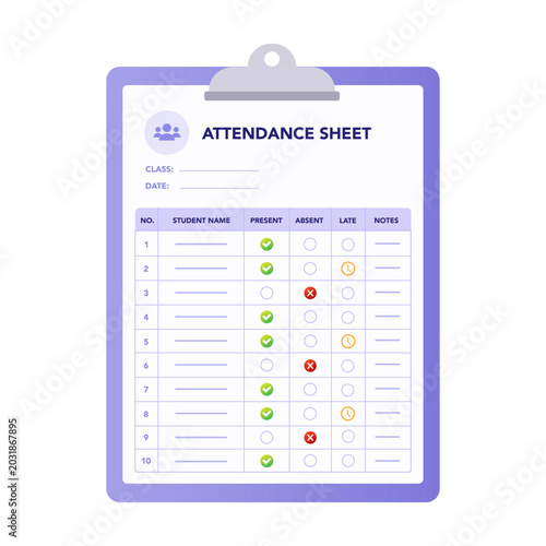 Student attendance sheet. vector illustration