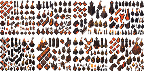 Cuadro en lienzo Isometric fantasy game assets, medieval dungeon building blocks and environment