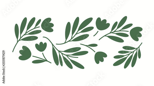 Green botanical sprigs decorative pattern - vector illustration of leaves and stems for borders, backgrounds and design projects