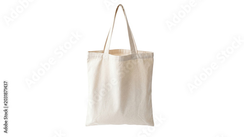 Bild auf Leinwand Off-white cotton tote bag with simple shoulder straps, clean and minimalist design, front view isolated on transparent background, perfect for branding and everyday use