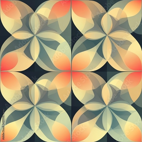 Abstract Geometric Floral Pattern with Retro Color Palette