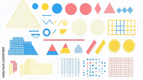 Abstract Geometric Shapes Background, Memphis Style, Retro Patterns, Memphis Design Elements