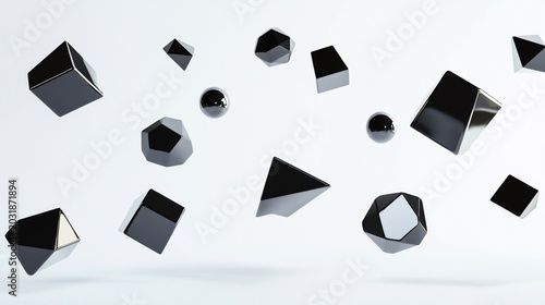 Abstract Geometric Shapes Floating, 3D Rendered Objects, Minimalist Design, Futuristic Concept