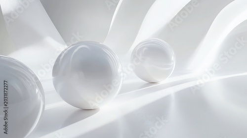 Abstract White Spheres on Curved Surface with Soft Light and Shadows