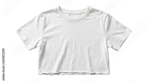Obraz na plátně White crop top tshirt mockup with raw hem edges on transparent background, casua