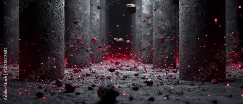 Eerie Forest of Pillars - A Dark Fantasy Landscape with Red Glow.