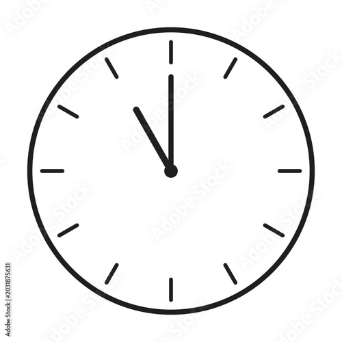Minimalist line art analog wall clock vector icon showing ten o'clock isolated on white background. Clean time management, appointment, schedule, and deadline concept graphic element. 