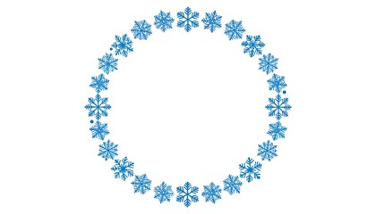 Blue Snowflake Circle Border Isolated on White Background