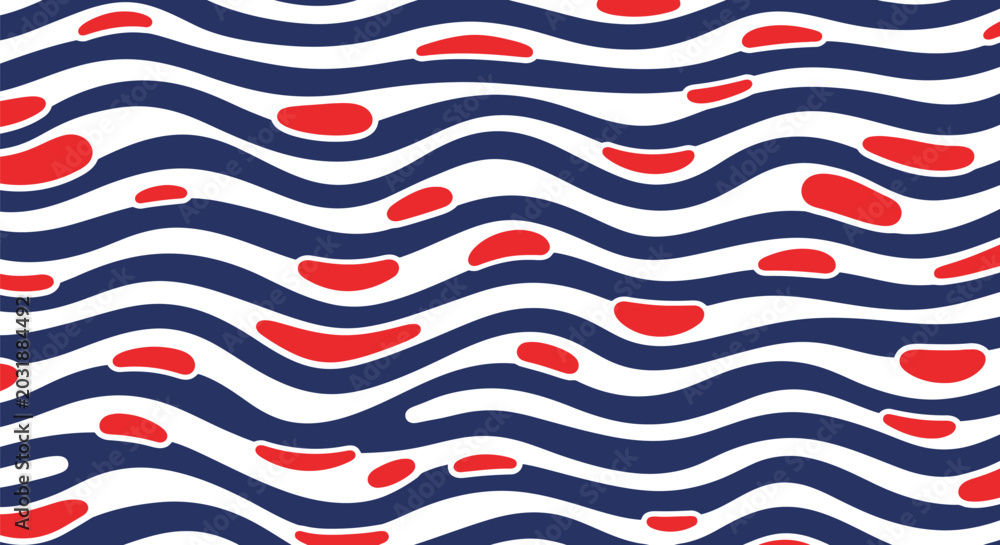 Fototapeta premium Patriotic theme seamless abstract pattern with red, white, and blue wavy lines