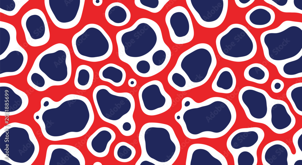Fototapeta premium Patriotic theme abstract seamless pattern with red, white, and blue organic shapes