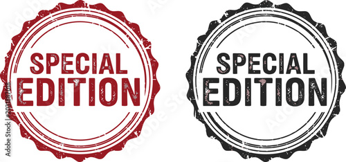 Special Edition Stamp Badge Set in Red and Black Grunge Style for Promotions and Marketing