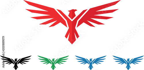 Bild auf Leinwand Eagle logo vector set with red phoenix falcon hawk mascot icons geometric bird w