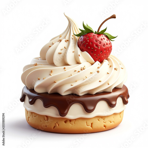 Strawberry Cream Dessert Pastry Isolated on White
