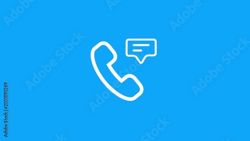 Foto White outline of a telephone handset with a message bubble icon on a bright blue