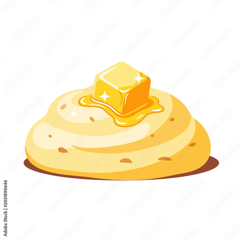Fototapeta premium Creamy Mashed Potatoes with Melting Butter Vector Illustration