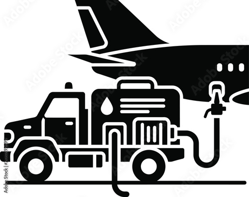 Fuel truck refueling airplane icon